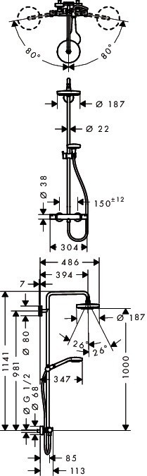 Душевая стойка Hansgrohe Croma Select S 27254400 хром;белый