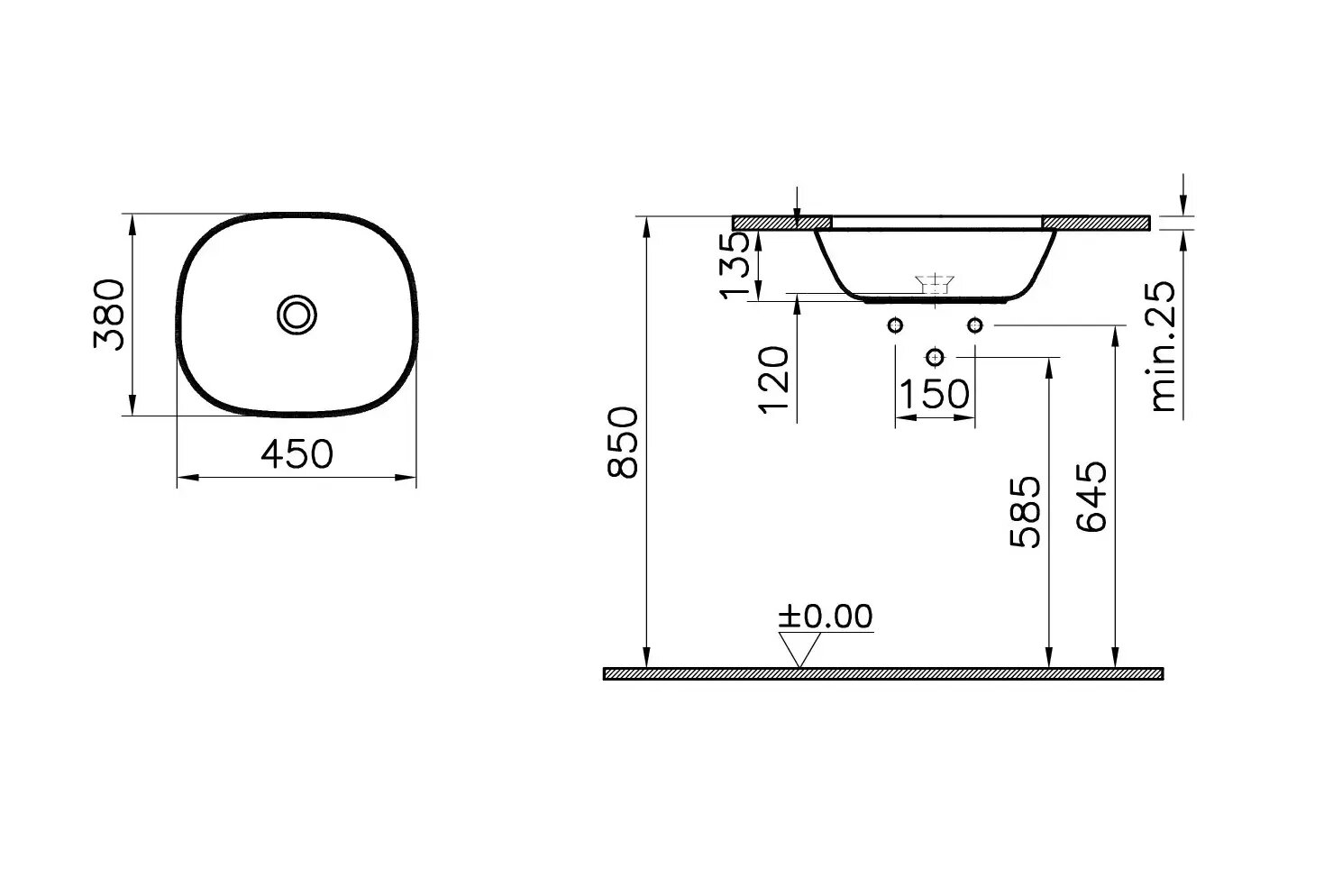 Раковина встраиваемая снизу 45см Vitra Plural 7810B403-1083 белый