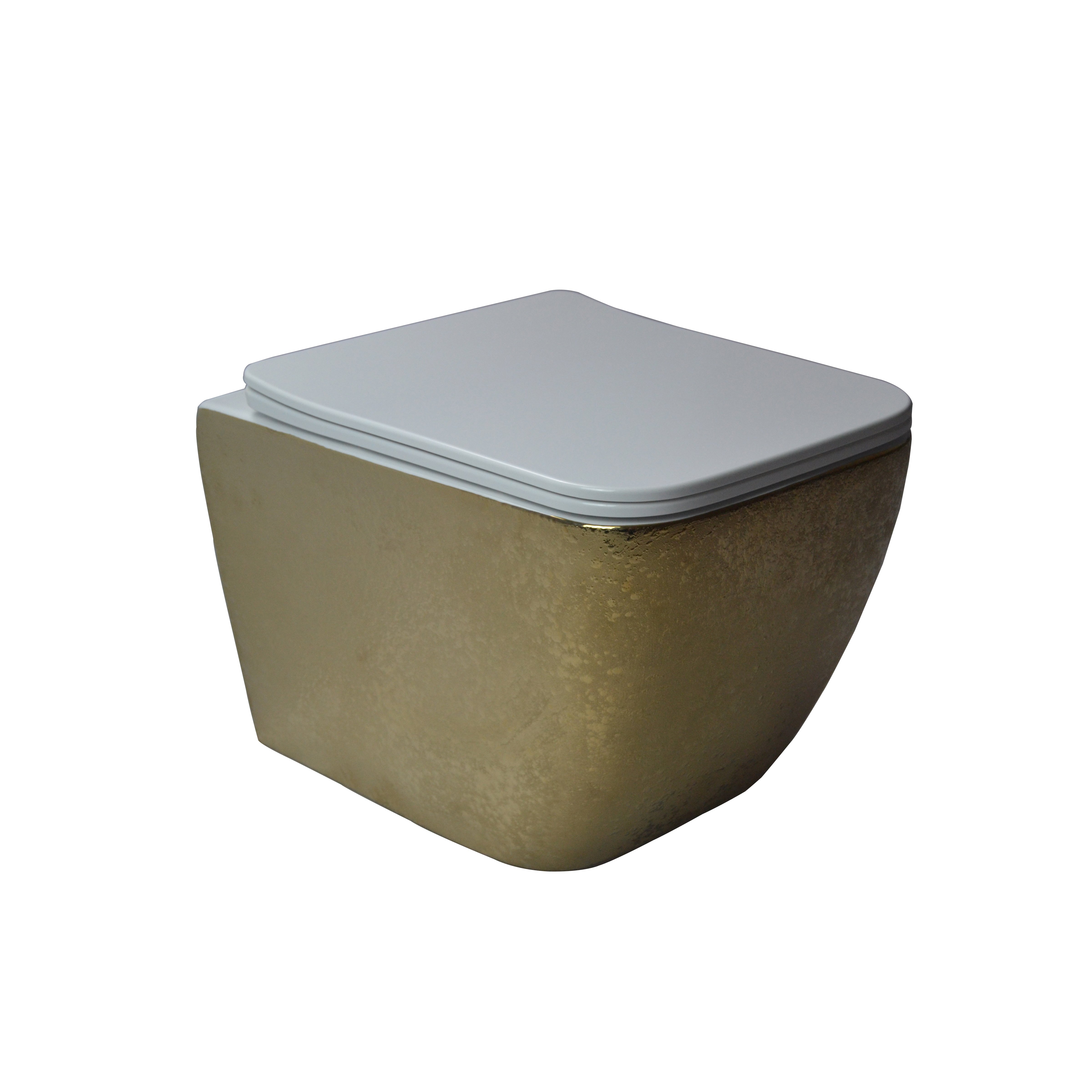 Унитаз подвесной Esbano LEON белый/золото, с сиденьем микролифт