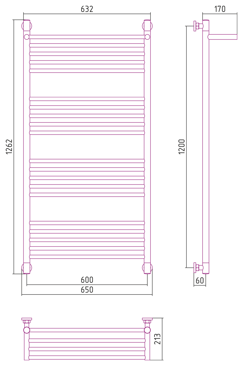Полотенцесушитель водяной Сунержа Богема с полкой+ 120х60 хром