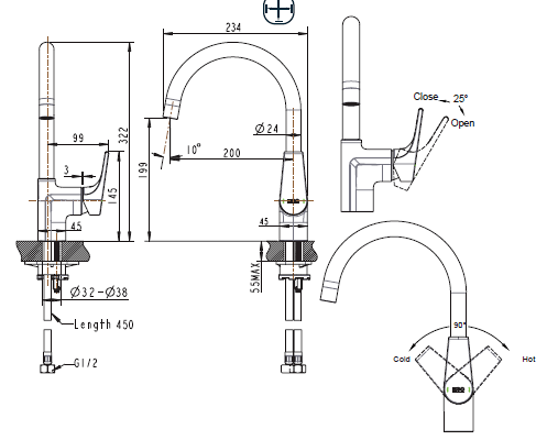 Смеситель для кухни Bravat Vega F7119177CP-1 хром