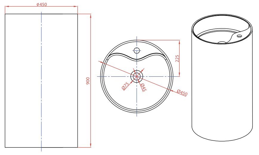 Раковина напольная 45см MonteBianco Pisa Rubinetto 11234 белый матовый