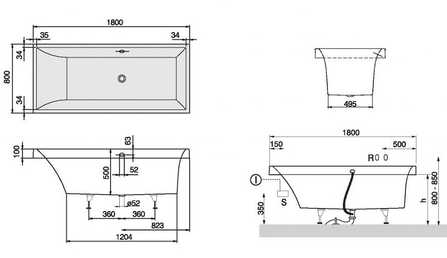 Квариловая ванна Villeroy & Boch Squaro UBQ180SQR2V-01 alpin