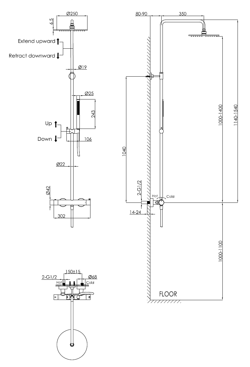 Душевая стойка для душа с термостатом Benesque Lumiere 20010303 черный брашированный