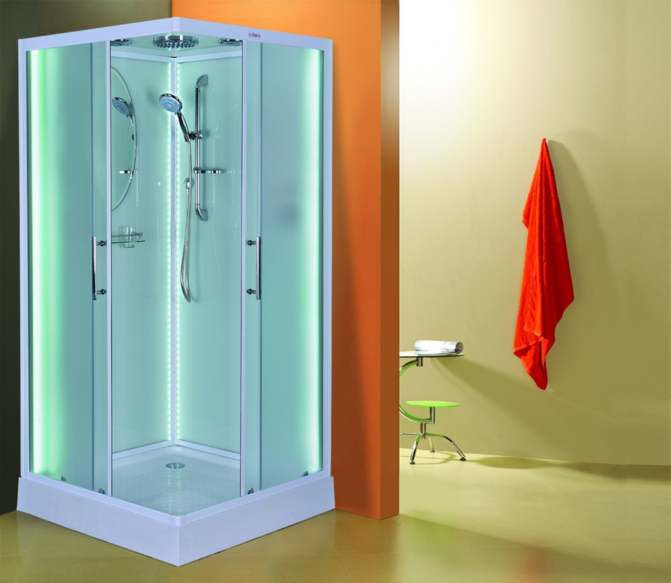 Душевая кабина Esbano LED ESKL90CKR 90x90x210см, профиль белый, стекло рифленое