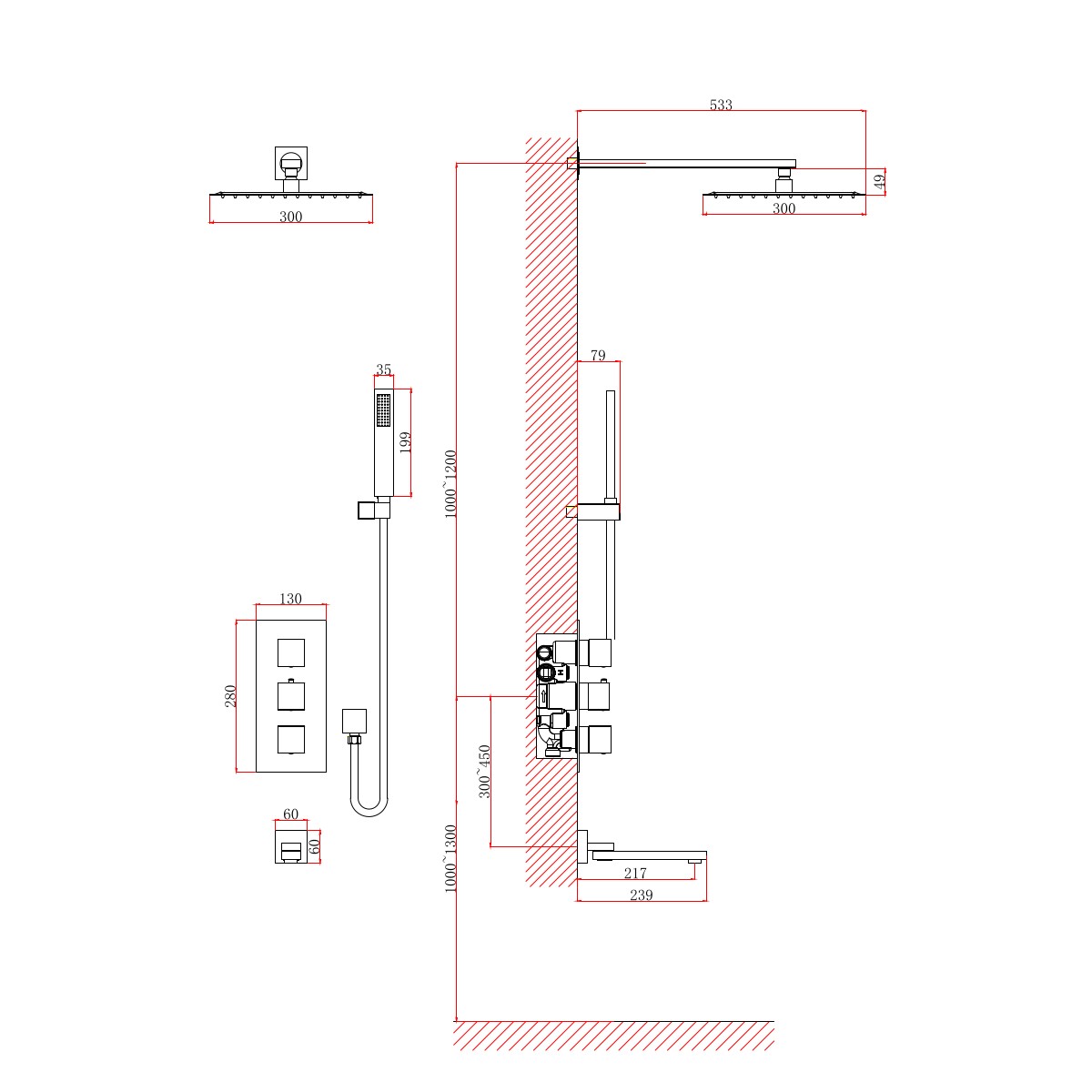 Душевая система встраиваемая с термостатом D&K Bayern.Liszt DA2515607A04, матовое золото