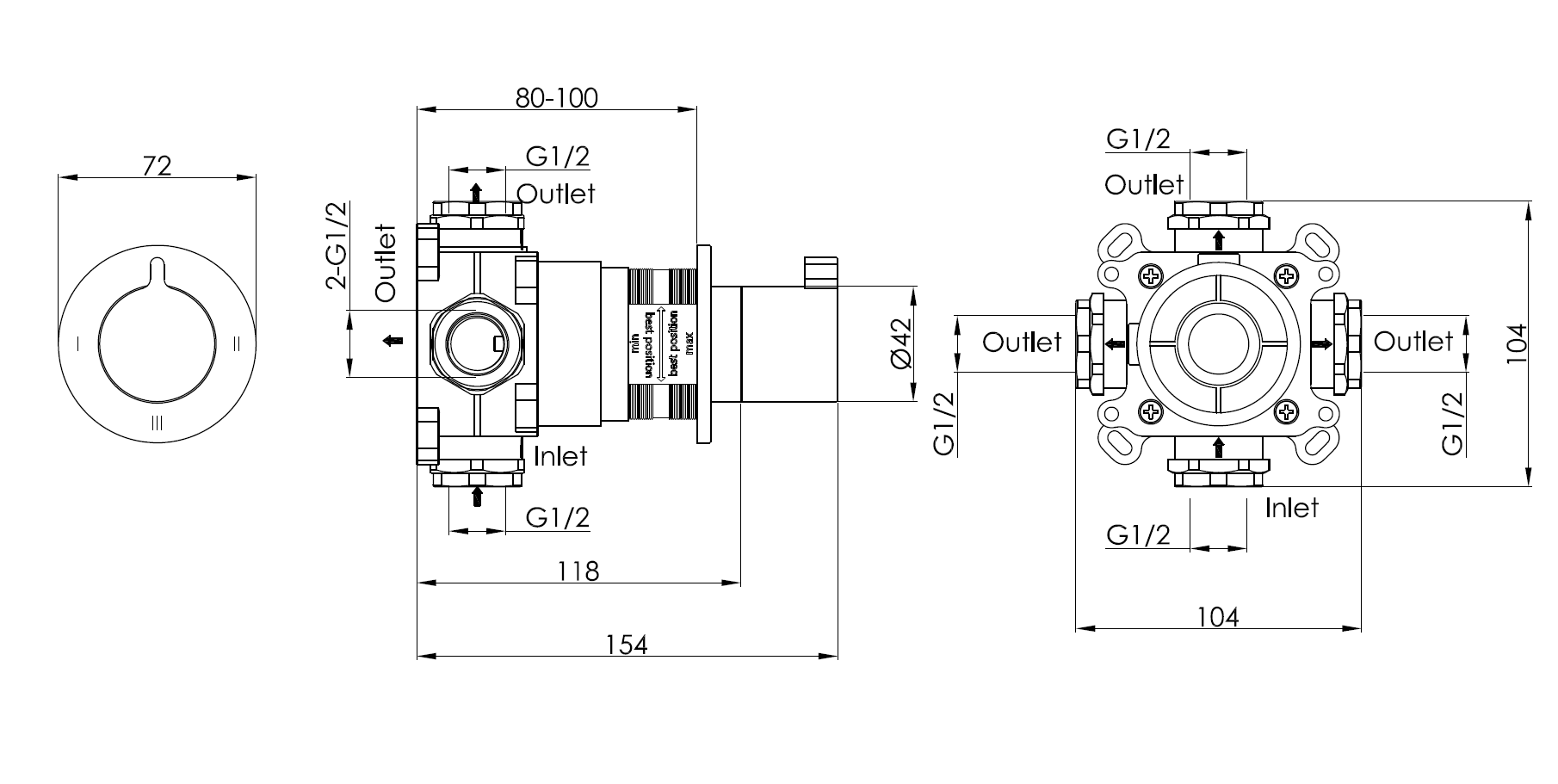 Переключатель для душа на 3 положения с функцией "стоп" Benesque Lumiere 12010606 бронза брашированная
