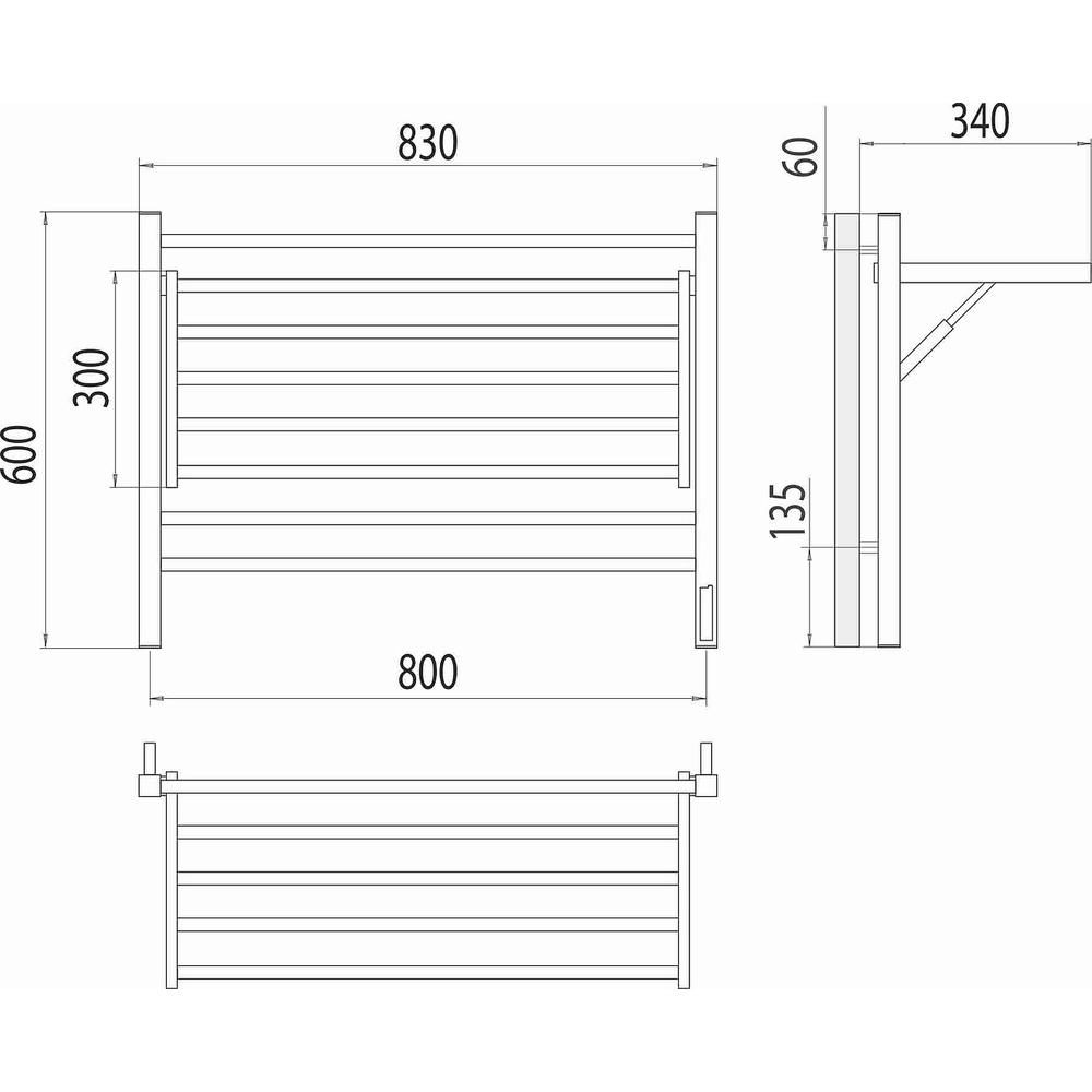 Полотенцесушитель электрический с полкой Terminus Горизонт П8 80х60 КС, черный муар