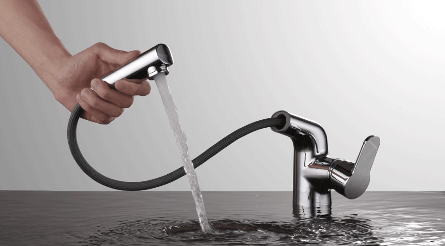 Смеситель для раковины с выдвижным изливом D&K Rhein DA1392141, хром