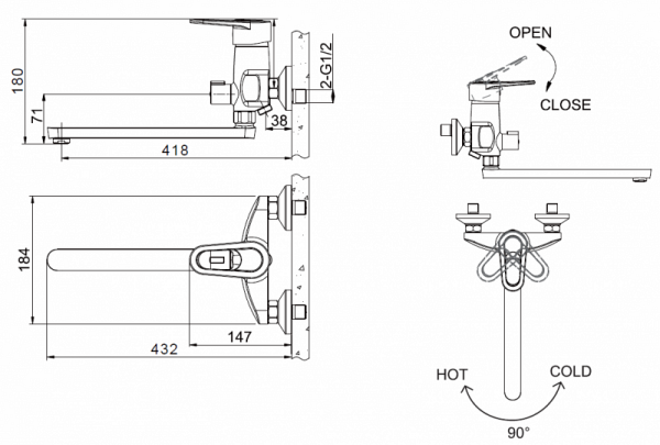 Смеситель для ванны с душем Bravat Loop F6124182CP-02L-RUS хром