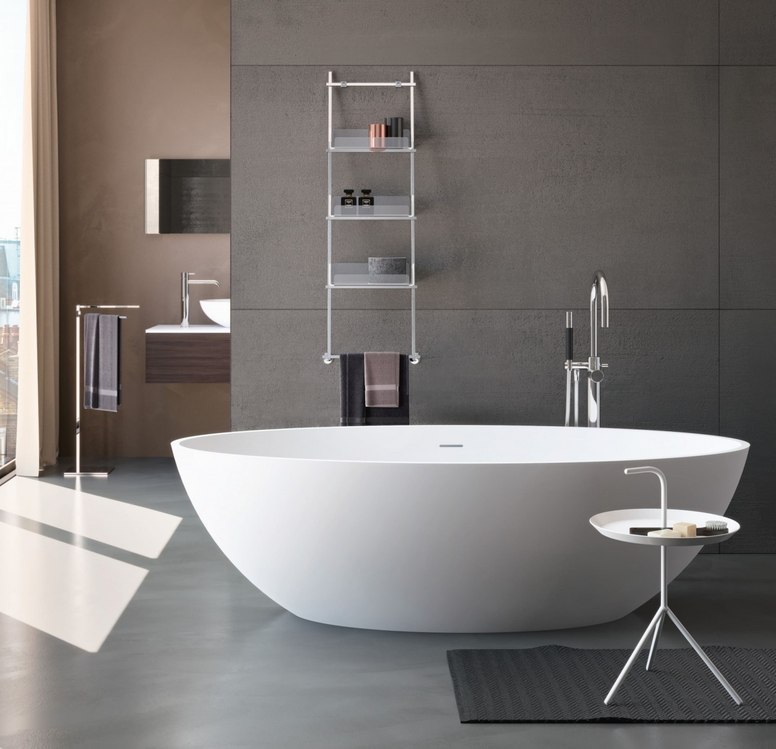 Ванна отдельностоящая Gruppo Treesse Carezza 180 иск. камень, белый матовый