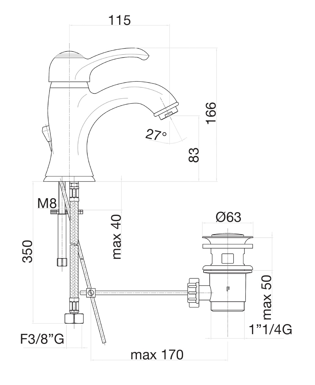 Смеситель для раковины Webert Aurora AU830102010, золото