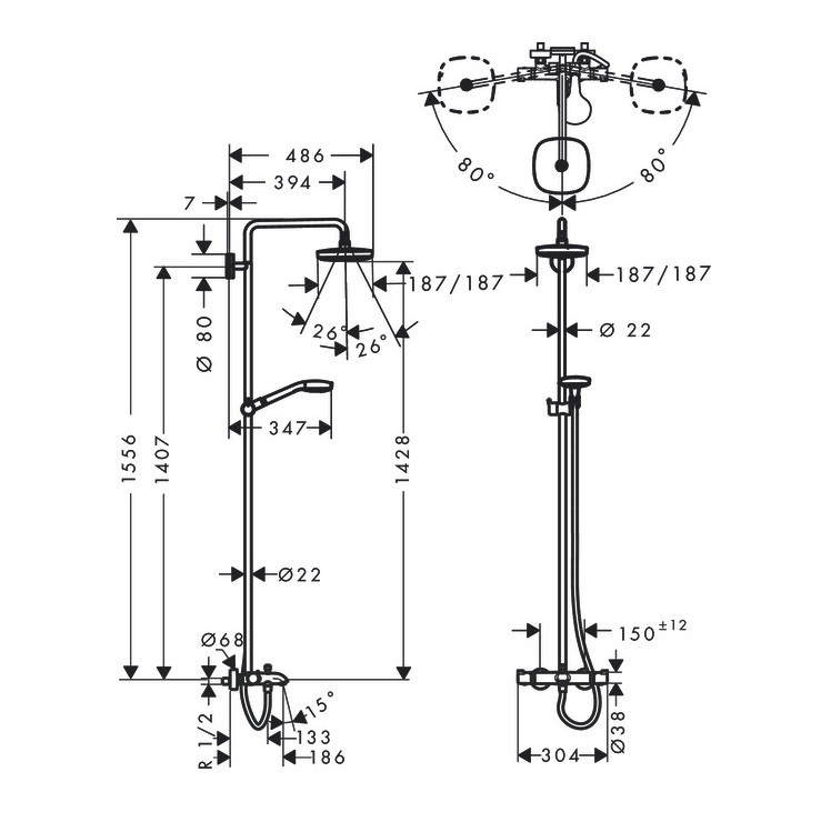 Душевая стойка Hansgrohe Croma Select S 27352400 хром/белый