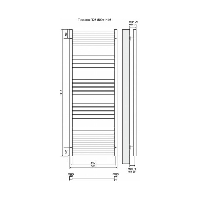 Полотенцесушитель электрический Terminus Тоскана П23 500x1416, ТЭН HT-1 300W, левый/правый