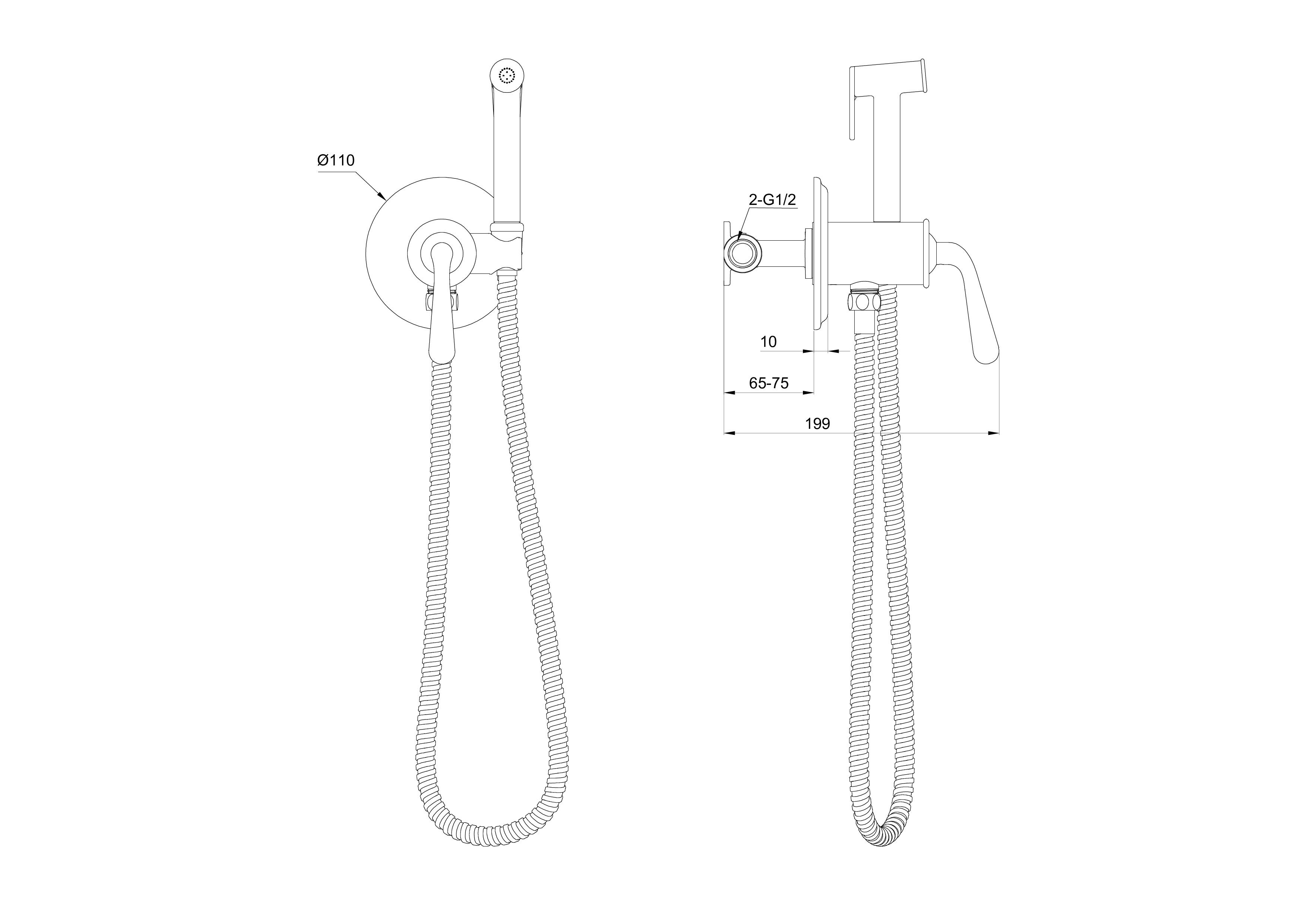 Смеситель с гигиеническим душем встраиваемый WONZON & WOGHAND STEAM, Черный матовый (WW- 88829008-MB)