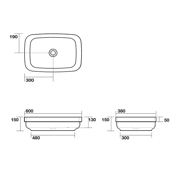 Раковина встраиваемая сверху / накладная 60см Kerasan Tribeca 514330 белый