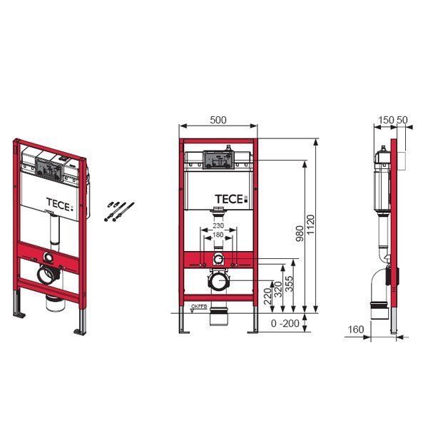 Готовое решение (4 в 1) для подвесных унитазов TECE Profil 9400412 хром глянцевый