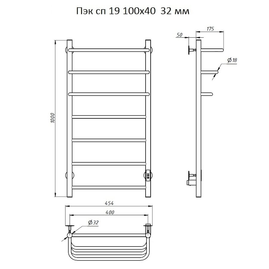 Полотенцесушитель электрический Тругор Пэк серия 19 100х40 хром