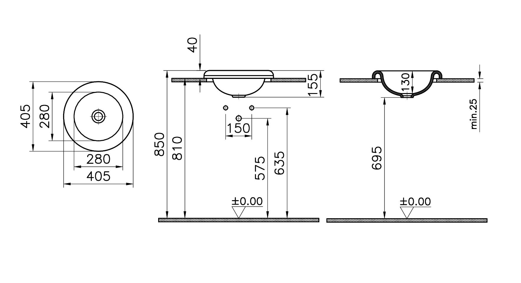 Раковина встраиваемая сверху 40см Vitra Liquid 7311B403-0016 белый