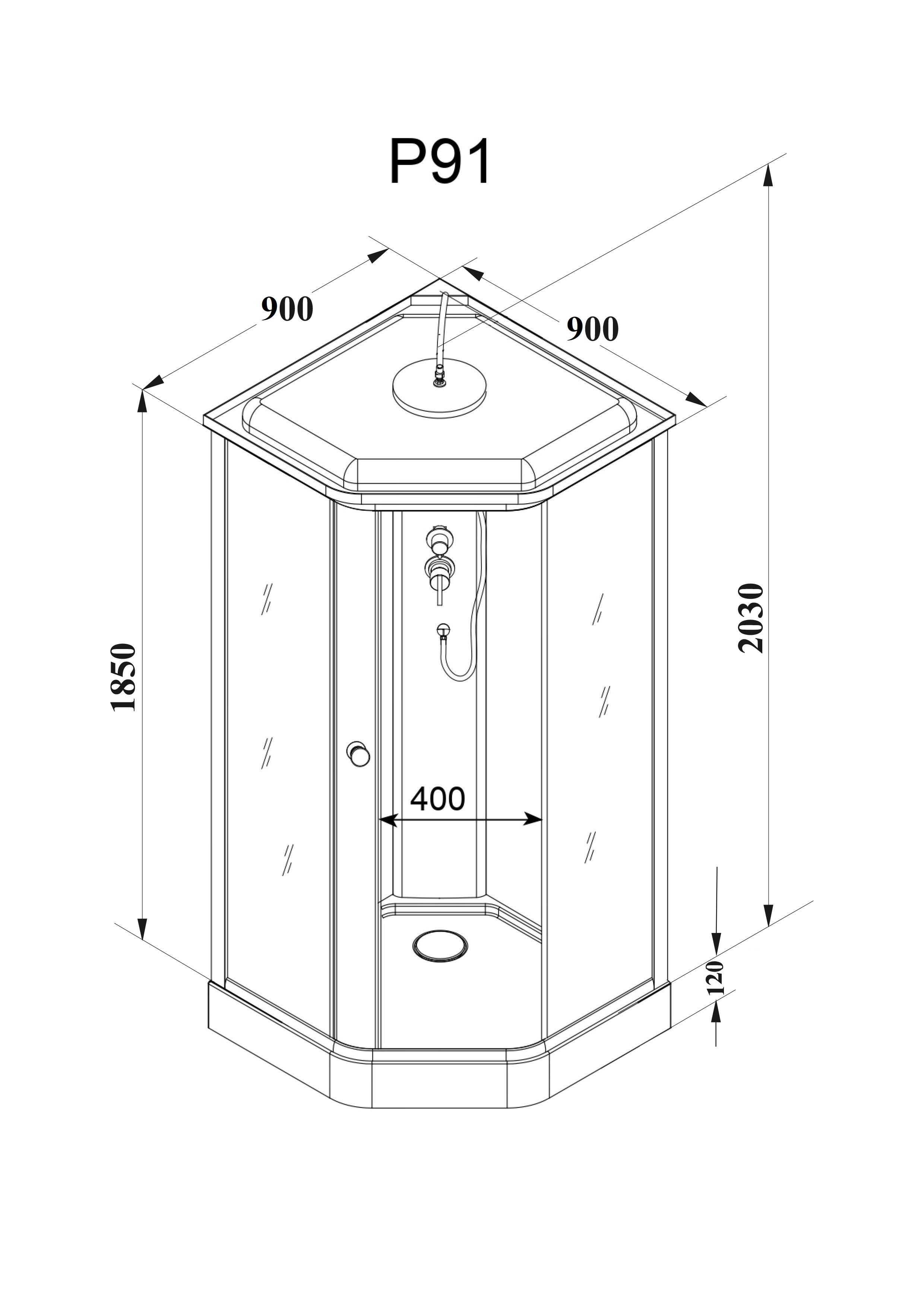 Душевая кабина Parly Penta  P91 90x90x215 профиль белый, стекло прозрачное