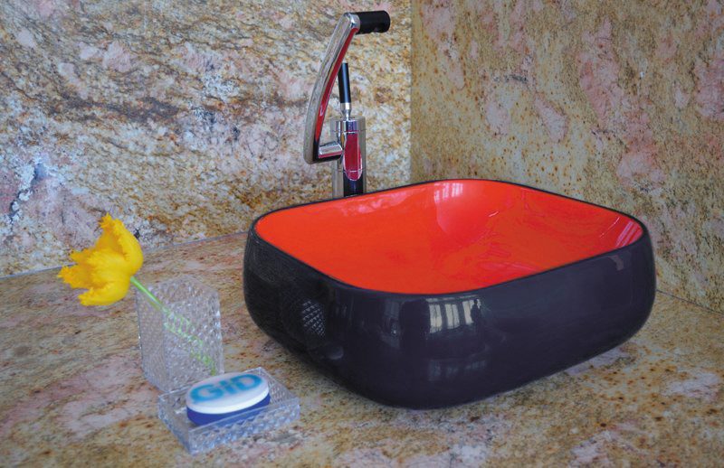 Раковина накладная 45см Gid Nc355-1 красный/чёрный