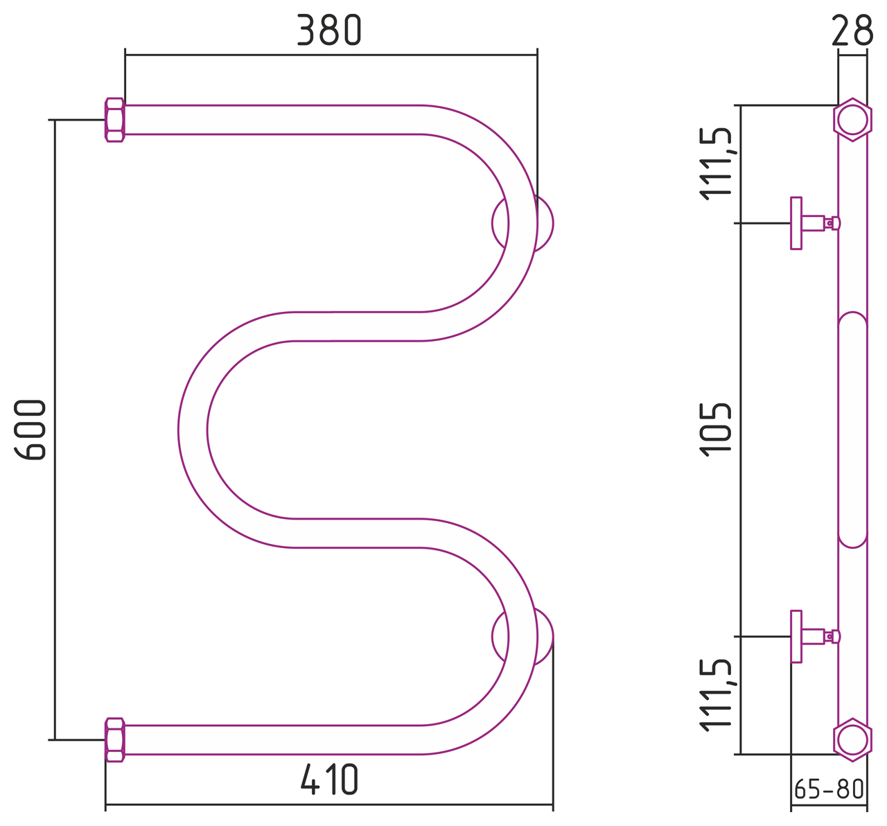 Полотенцесушитель водяной Сунержа М-образный 60х40 черный матовый