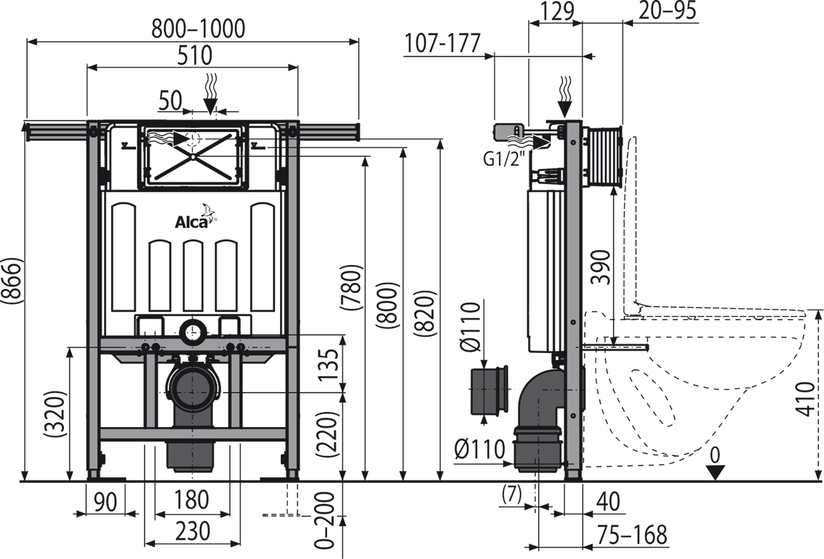 Инсталляция для подвесных унитазов AlcaPlast Jadromodul AM102/850
