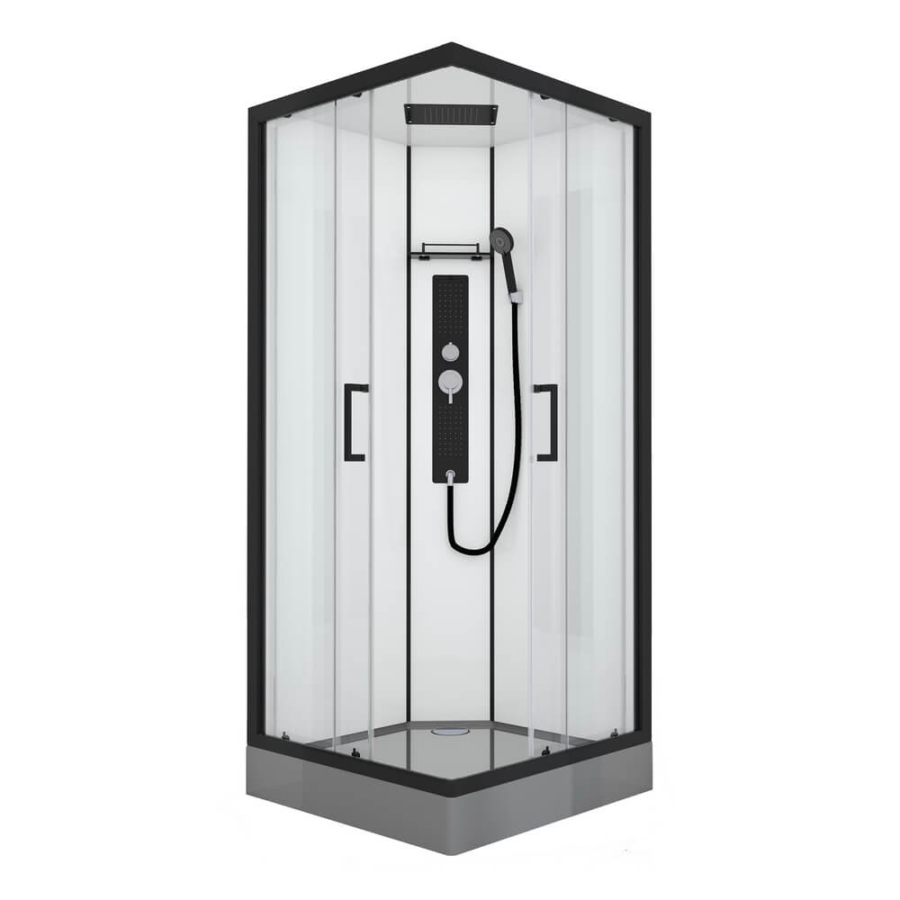 Душевая кабина Black&White G8002 90x90x215 профиль черный матовый, стекло прозрачное