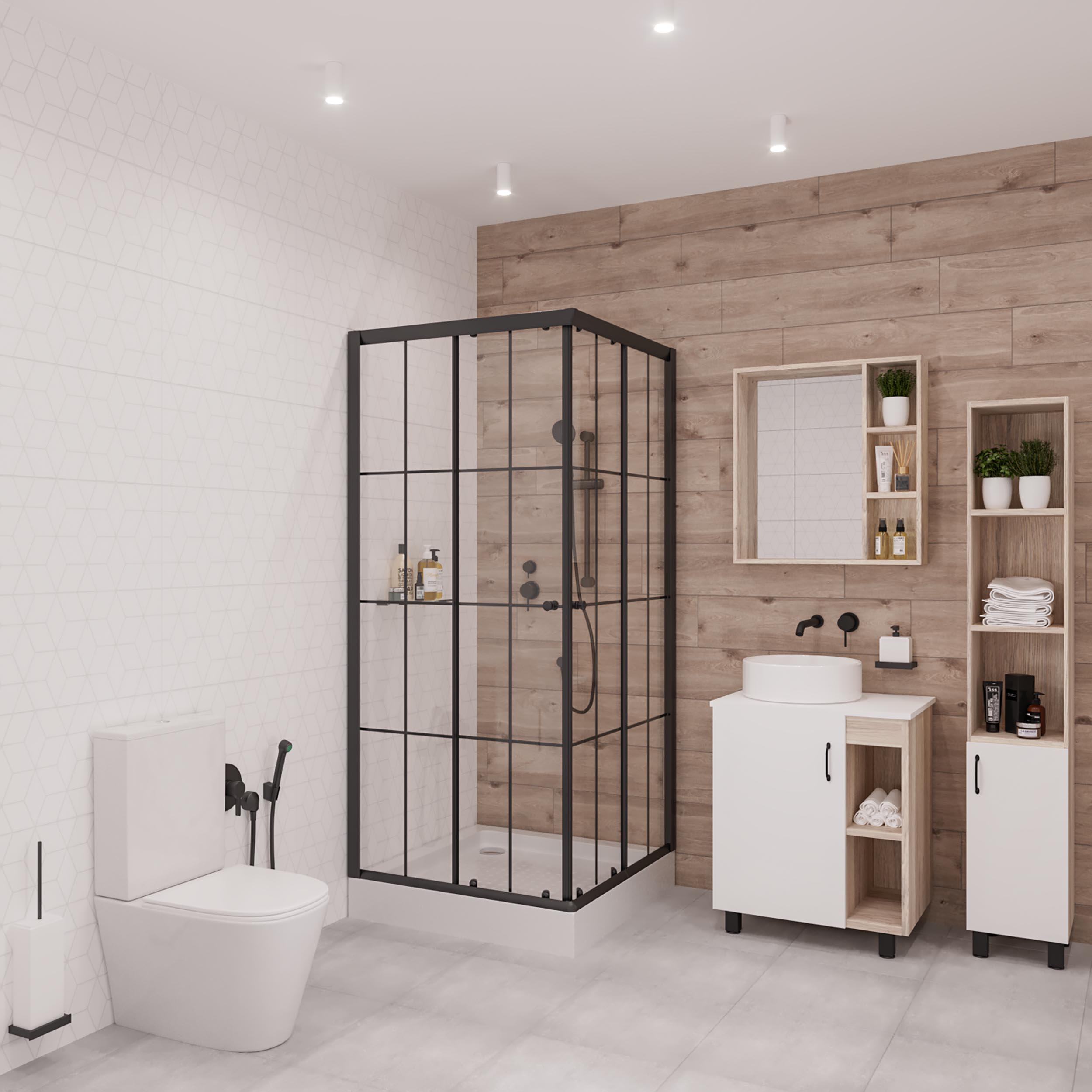 Душевой угол Niagara NG-0190-14 90x90x195 профиль черный, стекло с узором