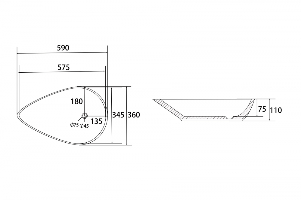 Раковина накладная 59см ABBER Bequem AC2117 белый