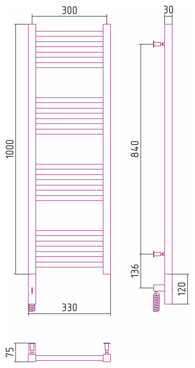Полотенцесушитель электрический Сунержа Модус 3.0 100х30 хром, левый ТЭН