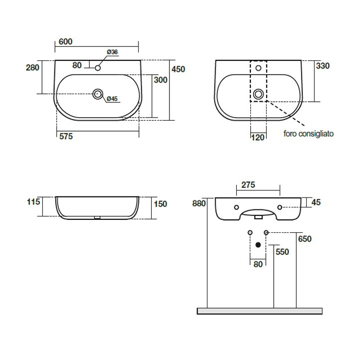 Раковина подвесная / накладная 60см Kerasan Nolita 534101*1 белый