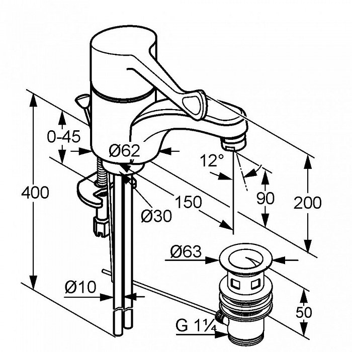 Смеситель для раковины Kludi Medi Care 341150524 хром