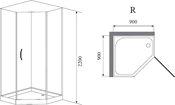 Душевая кабина Timo Premium ELTA H-312 R 90x90x220 профиль хром глянцевый, стекло прозрачное