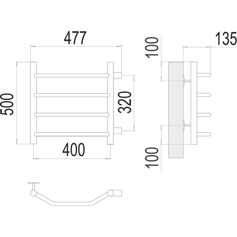 Полотенцесушитель водяной (боковое подключение) Terminus Виктория П4 40х50