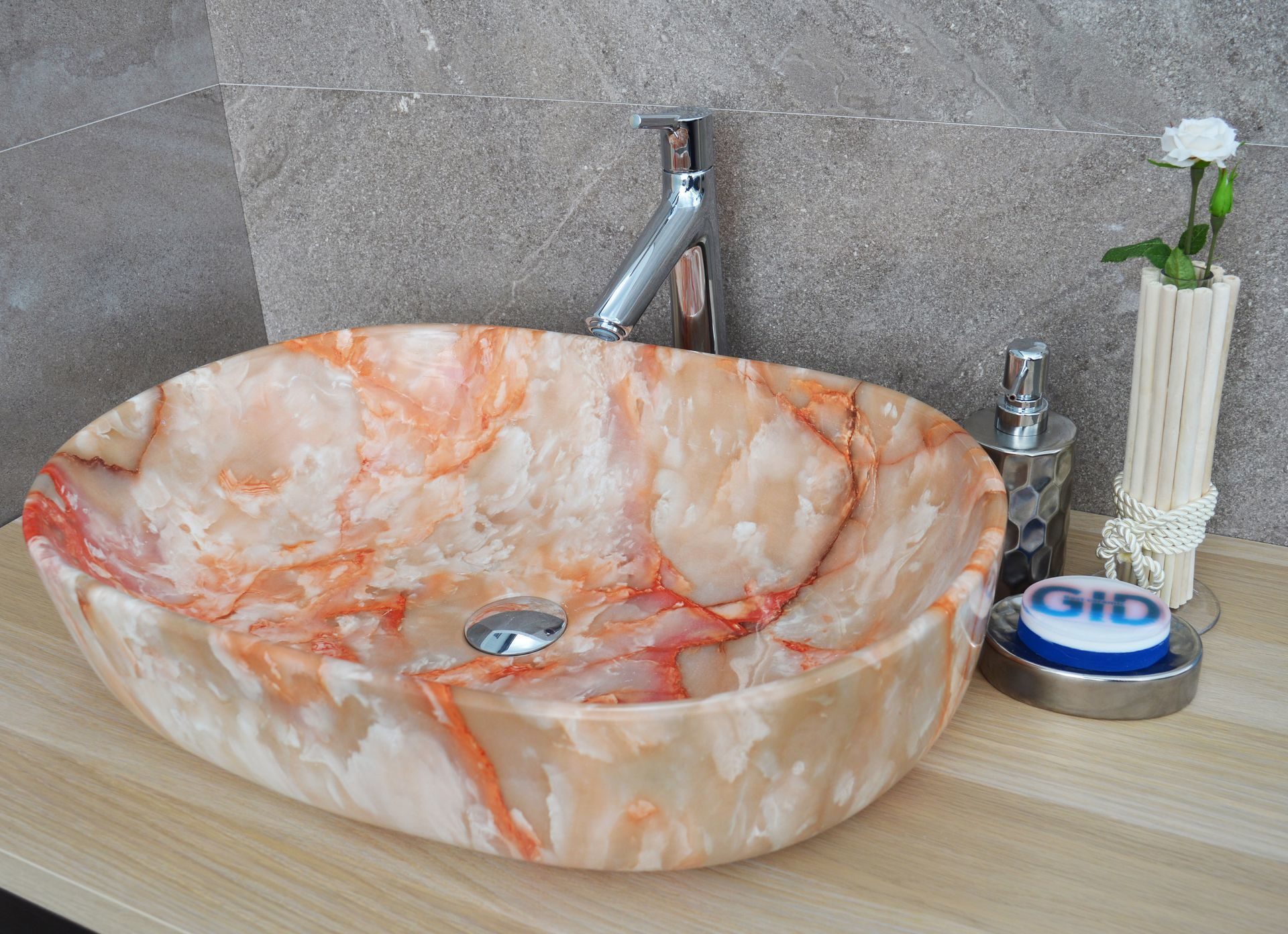 Раковина накладная 60см Gid Mnc174 красный/оранжевый