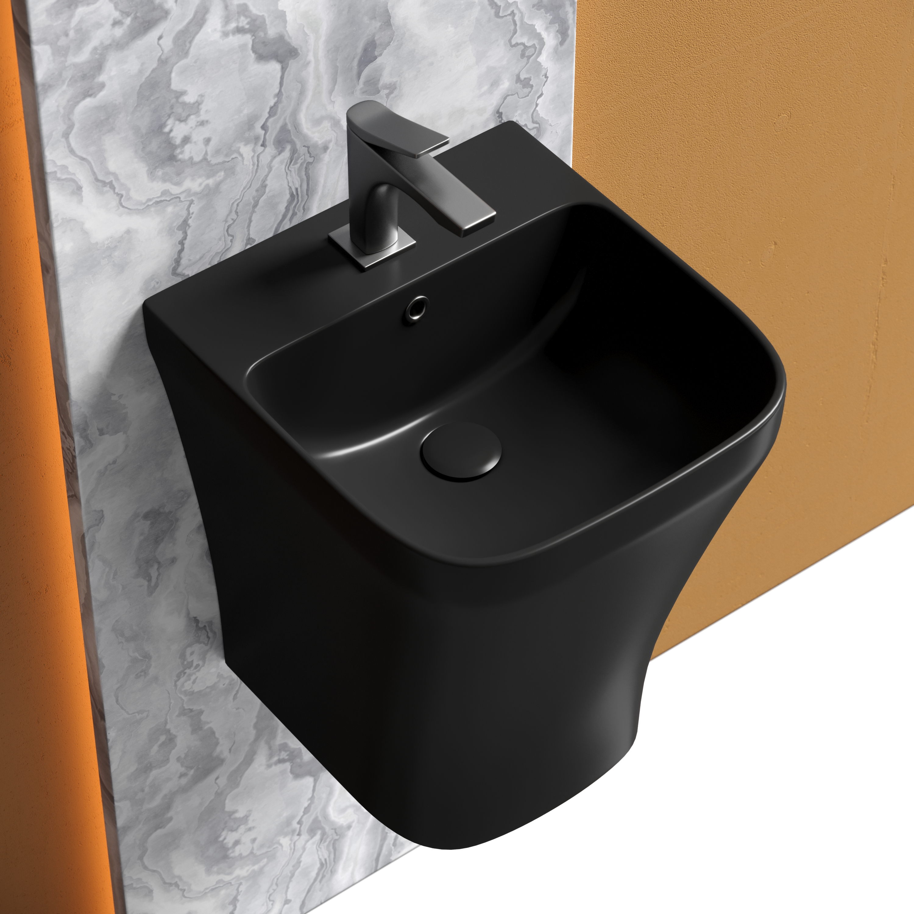 Раковина подвесная моноблок 36см Ceramica Nova Dion CN6067MB черный матовый