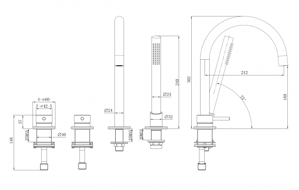 Смеситель ABBER Wasser Kreis 316 AF8113BG на борт ванны, золото брашированное
