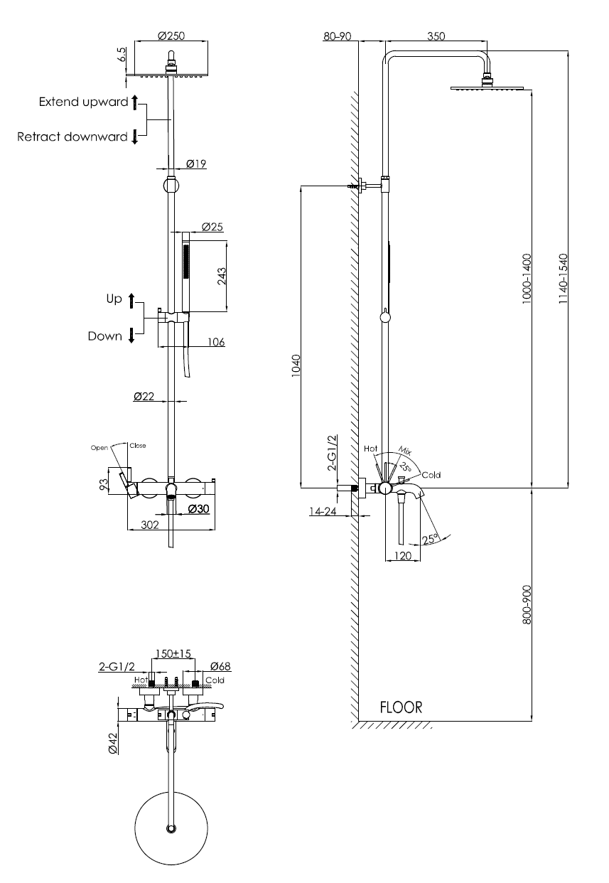 Душевая стойка для ванны со смесителем Benesque Lumiere 20010106 бронза брашированная