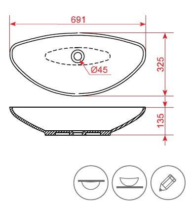 Раковина накладная 69,1см MonteBianco Gondola 13042 белый матовый