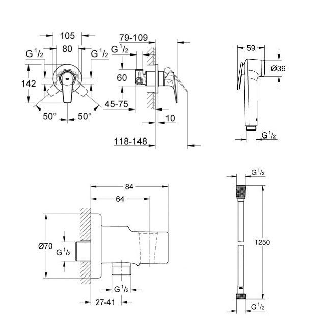 Гигиенический душ со смесителем Grohe BauFlow 124900 хром