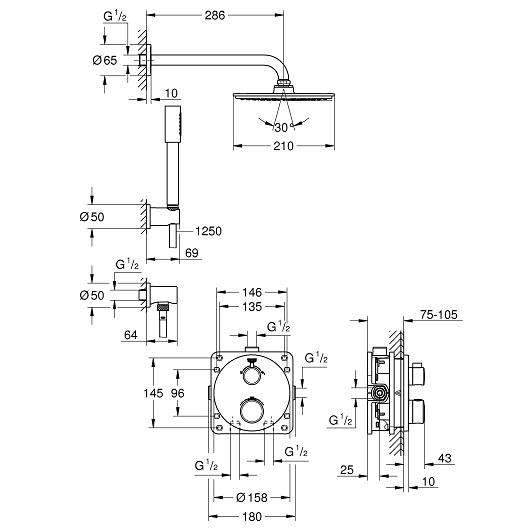 Встраиваемая душевая система Grohe Grohtherm 34732000 хром