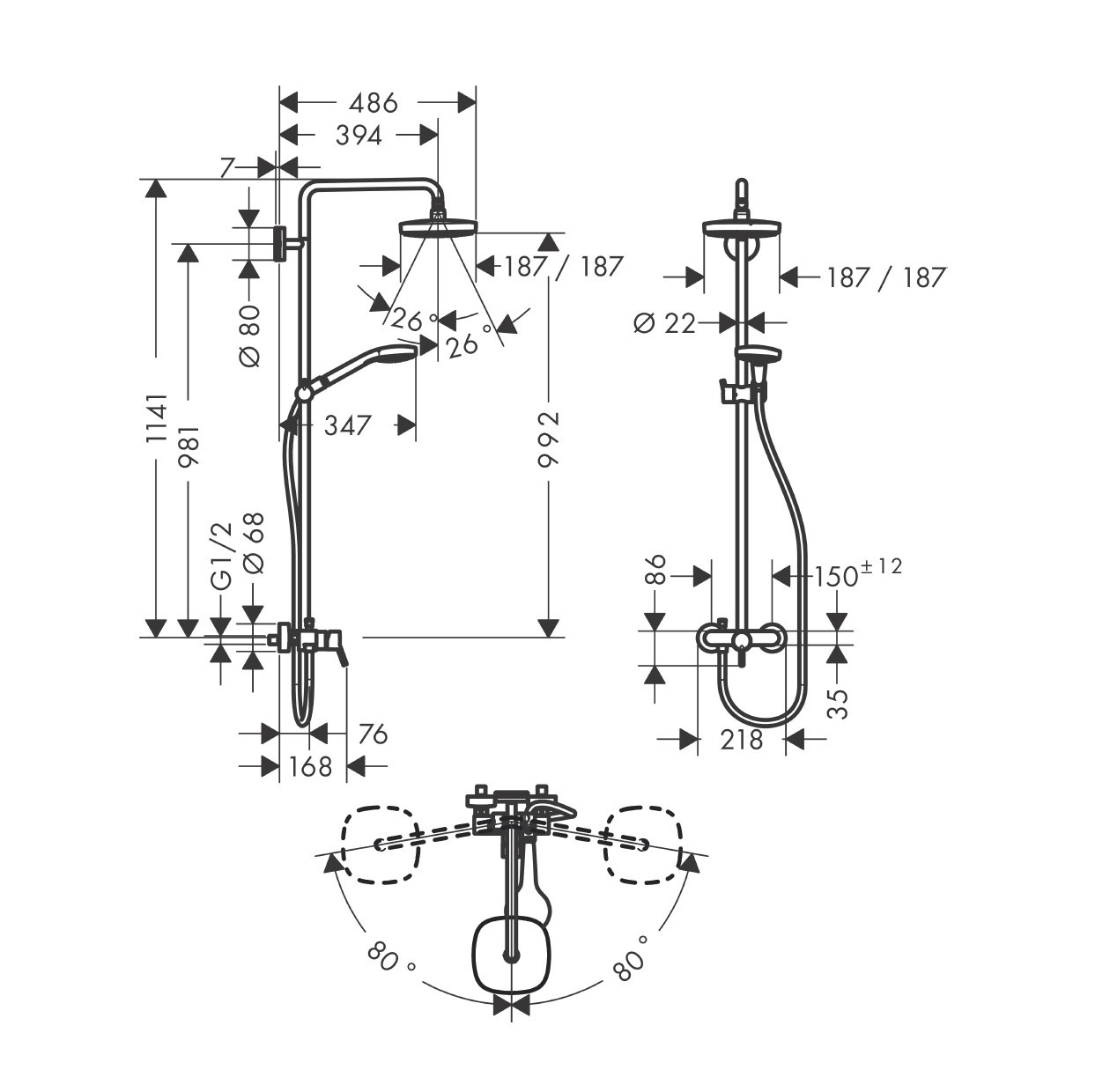 Душевая стойка Hansgrohe Croma Select E 27258400 хром;белый
