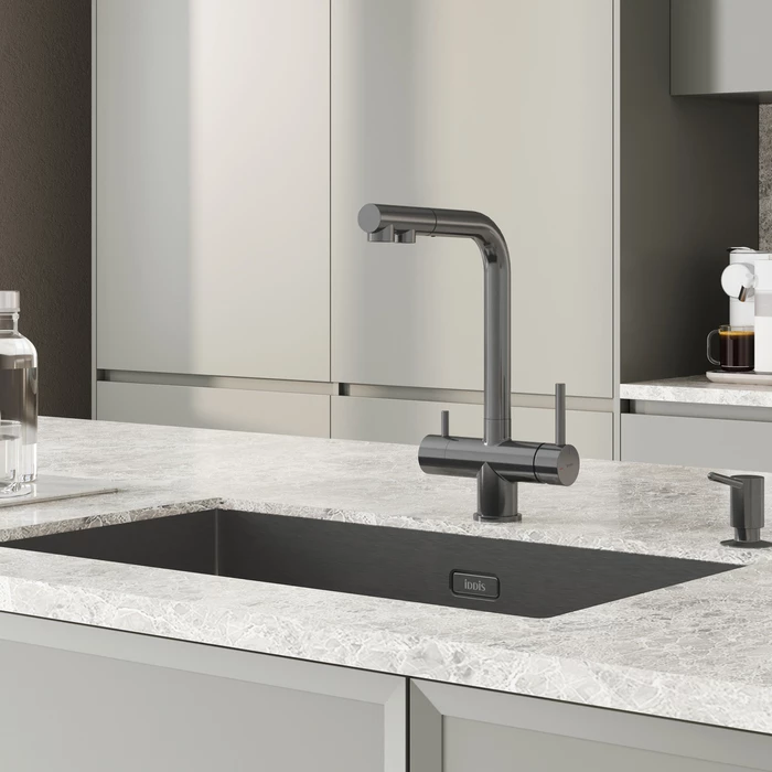 Смеситель для кухни c выдвижным изливом и подключением к фильтру IDDIS Umbra UMBGMPFi05 графит
