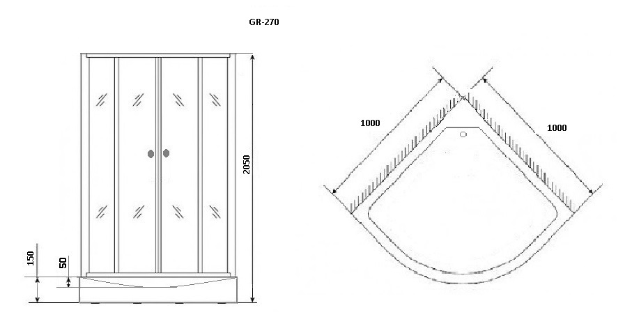 Душевая кабина Grossman GR270 100x100x205 профиль черный, стекло прозрачное с узором