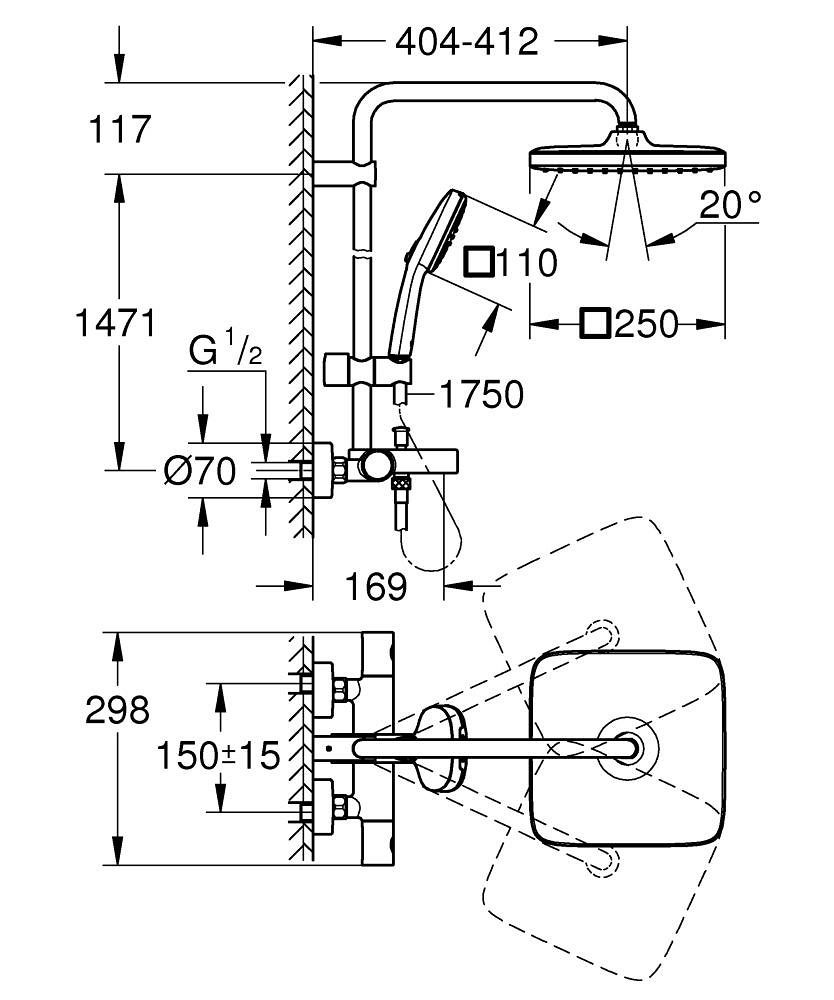 Душевая стойка Grohe Tempesta System 250 26691001 хром
