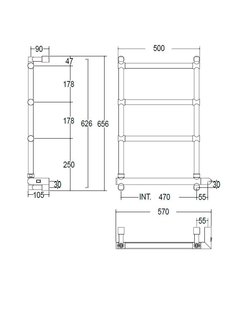 Полотенцесушитель электрический Margaroli Sole 542-4 5424704CRNB 660х570 хром