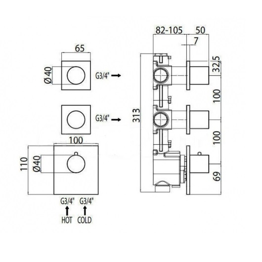 Термостат для душа на 2-3 потребителя Bossini Outlets Z031203.030 хром