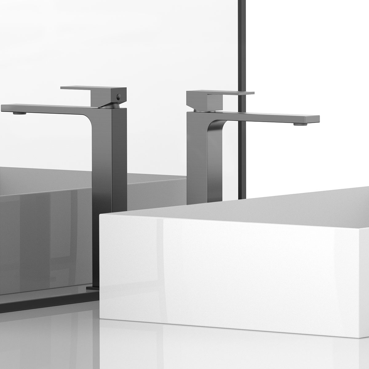 Смеситель для раковины высокий Vincea Cube VBF-1C02GM вороненая сталь