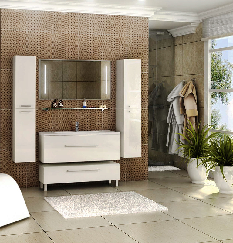 Тумба под раковину Акватон Мадрид 120 М 1 ящик 1A168701MA010 белая глянцевая